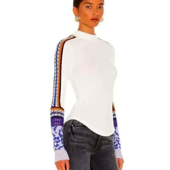Free People Switch It Up Thermal Top Shirt White Size XS Crochet Cuff Mock Neck - Picture 1 of 5
